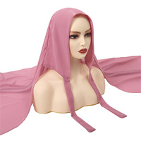 Écharpe musulmane de couleur unie en mousseline de soie Hijab avec sangle vente en gros de casquette instantanée ethnique Foulard Style plaine Hijab casquettes sous-écharpe femmes