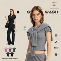 Kaos Wanita Slim Fit Streetwear Katun Kaos Grafis Y2K Crop Top untuk Wanita Musim Panas Kaos Dasar Grosir