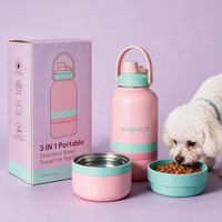 Bouteille d'eau et gamelles 3-en-1 élégantes et portables pour chien, en acier inoxydable isolé, pour voyage en extérieur