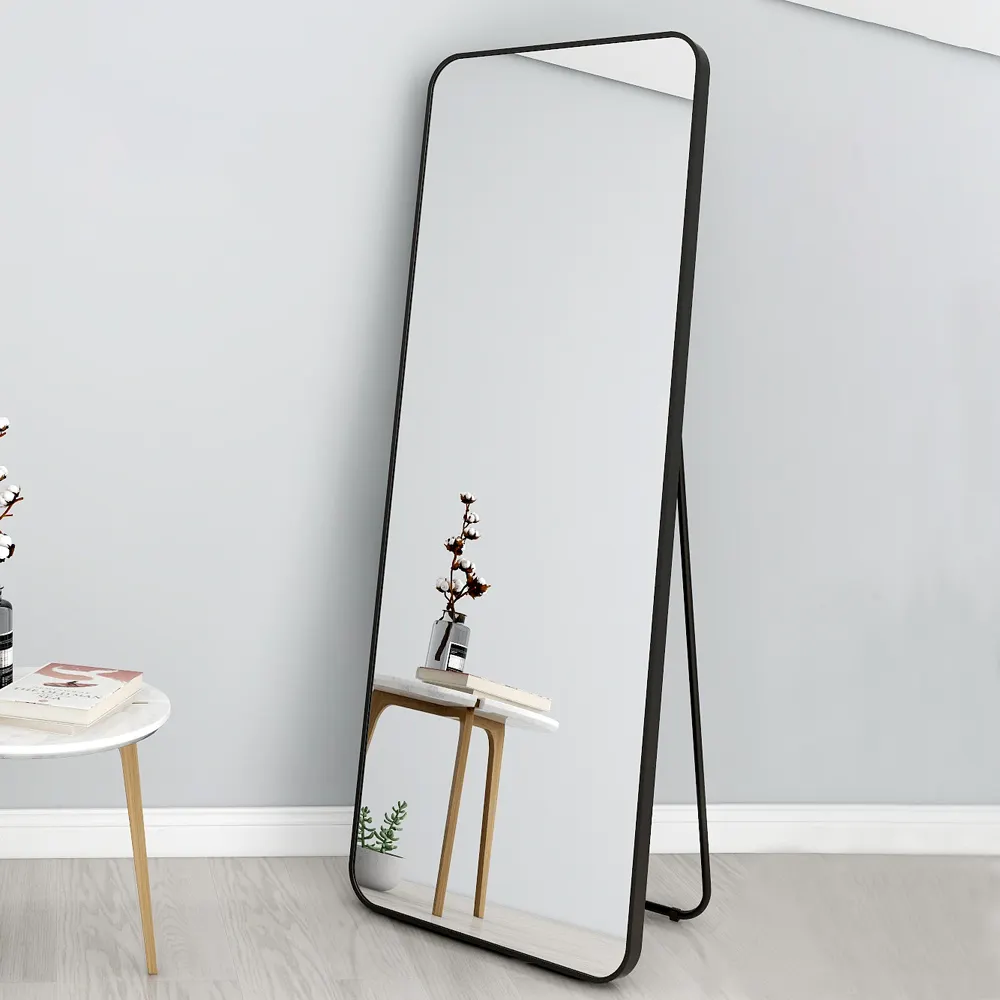 مرآة طويلة كاملة من المعدن منتصبة للتزيين في الحمام بإطار معدني، مرآة أرضية كبيرة الحجم مخصصة