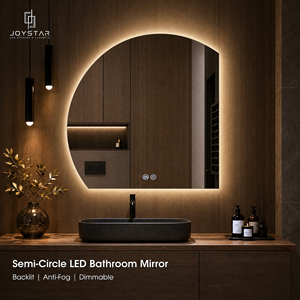 <span class=keywords><strong>Specchio</strong></span> da Bagno LED Semicircolare Irregolare Intelligente IP44 Retroilluminato CCT Dimmerabile Antiappannamento per Progetti all'Ingrosso in Europa di Joystar - Product Image 1