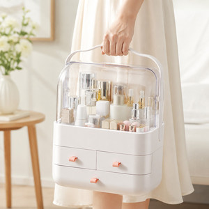 Organizador de Cosméticos Portátil de 3 Niveles para Encimera, Organizador de Maquillaje a Prueba de Polvo, Estuche para Cosméticos, Organizador de Belleza, <span class=keywords><strong>Caja</strong></span> de Maquillaje - Product Image 1