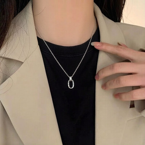 S925 Sterling Silver Geometric Double <b>Ring</b> <b>Necklace</b> For Women Minimalist Clavicle Chain 40.5Cm Length Elegant Fashion Jewelry - Product Image 1