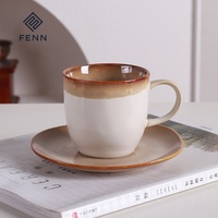 Mug à café en céramique rétro de haute qualité FENN, cadeau d'affaires personnalisé, tasse à café et soucoupe avec logo et taches, fabricant en gros
