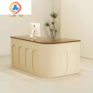Modern L-Shape <b>Reception</b> <b>Desk</b> Integrated Storage Eco-Friendly Board Construction Built-In Glass Display Cabinet Supermarket - Product Image 1