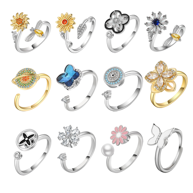 Changda Open Women Jewelry Vintage Puzzle Rotatable Stress Adjustable Anxiety Relief Spinner Fidget Finger Rotating Ring