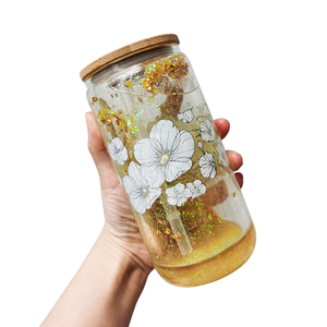 Cao Borosilicate thăng hoa uống Ware Pre khoan đôi tường Cốc thủy tinh quả cầu tuyết có thể với nắp tre - Product Image 2