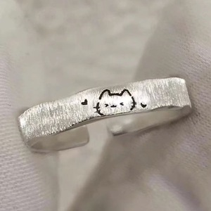 Anello Vintage in Lega con Gatto e Cane, Design a Estremità Aperta con Texture Spazzolata - Unisex, Adatto agli Studenti, Regalo di Anniversario, Nuovo Design - Product Image 4