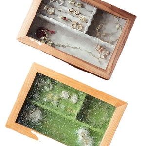 Boîte à bijoux en bois massif avec couvercle en verre, grande capacité, tiroir double couche, boîte à bijoux exquise haut de gamme - Product Image 1