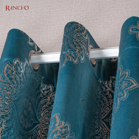 Rideaux occultants en velours avec feuille argentée, 1 pièce, motif floral, pour chambre à coucher