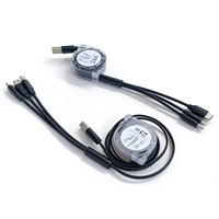 Câble de charge rétractable 3 en 1 avec impression de logo personnalisé, cadeau promotionnel pour entreprise