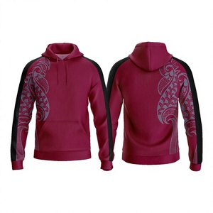 Sweat-shirt à capuche bordeaux pour homme, coupe classique, imprimé, color block, poche, manches raglan, respirant, tricoté, service OEM - Product Image 1
