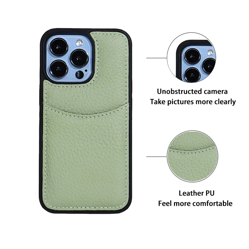 Sundo Green Leather Pu Material Genuine Phone Case Set Black Edging Party Style Mobile Leather Case For Iphone 13 14 pro