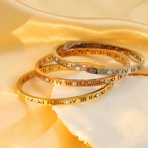 Diamond Encrusted Roman Numeral Titanium Steel Bracelet For Women Everyday Wear Gold Rose Gold Steel Color - Product Image 1
