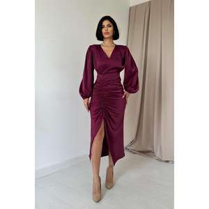 Robe de soirée en satin violet à col en V, style romantique de luxe, taille XL, simple, pour mariage, longueur au sol, vente en gros - Product Image 4
