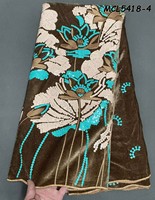 Tissu en velours brodé de paillettes vertes florales vintage de haute qualité, 5 yards, pour robe de mariée africaine ou tenue de soirée