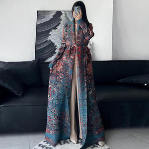 Venta Directa de Fábrica, Túnica Estampada Árabe de Oriente Medio para Mujer, Talla Grande, Cortavientos, Diseño Plisado, Abaya Musulmana Tradicional - Product Image 3