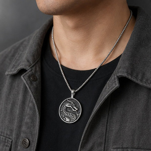 yunnique Dragon Pendant Necklace Stainless Steel Men's <b>Punk</b> Hip Hop Jewelry Animal Shape Geometric Design JD215 - Product Image 3