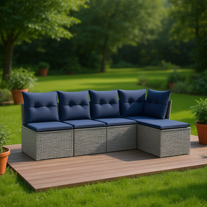 Set Divano da Esterno in Polyrattan Grigio a 5 Posti, Arredamento da Giardino dal Design Contemporaneo ed Elegante - Product Image 2