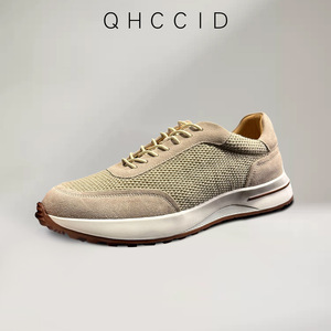 QHCCID Baskets basses en daim et maille respirantes pour hommes, chaussures de marche décontractées, beige, kaki, marron chocolat, lacets avant, couleur unie - Product Image 3