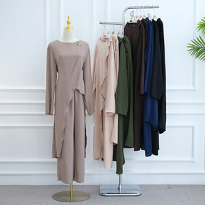 Yibaoli produttore 6 colori Jazz crêpe Muslim Dubai turchia stile donna modesto Abaya 2 pz Top lungo con pantaloni Set da donna - Product Image 2