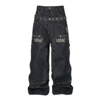 DiZNEW Jean cargo en denim brut pour homme, coupe large empilée, poches utilitaires, ceinture à œillets, pantalon streetwear, usine OEM ODM sur mesure