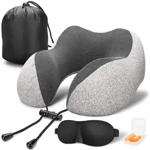 Hot Airplane Travel Kit with 3D Sleep Mask Earplugs and Luxury Bag Travel Pillow Set 100% Pure Memory Foam Neck Pillow