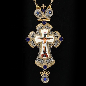 Lussuoso Ciondolo Ortodosso Greco Placcato Oro in Lega, Croce Pettorale Russa in Metallo Antracite con Icona di Gesù, Collana per Sacerdote - Product Image 4