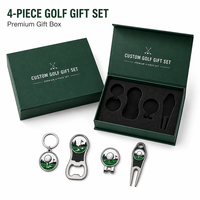 Coffret Cadeau de Golf Personnalisé 4 Pièces : Accessoires de Golf en Métal (Outil de Repositionnement de Balle, Clip de Chapeau, Décapsuleur, Porte-clés) – Idéal pour les Cadeaux de Tournoi