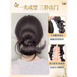Peluca de moño con clip para mujer, cabello realista, cola de caballo baja, estilo antiguo, moño trenzado, fibra resistente al calor, hecha a mano - Product Image 5