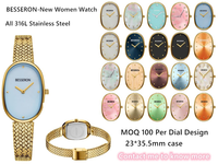 Montre à quartz pour femme personnalisée avec nom, bracelet en acier inoxydable de 23 mm, petit cadran ovale analogique, résistance à l'eau 3 BAR, luminescente