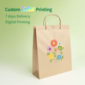 Eco-friendly Color <b>Printing</b> Kraft Paper Bag With Handle for Clothing Recyclable Brown White Kraft Shopping Gift Bag - Product Image 4