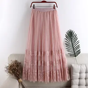 Wholesale 2023 Spring New Double Layer Mesh Spliced Lace Edge Cake Skirt Mid Length Women's Half Length Skirt