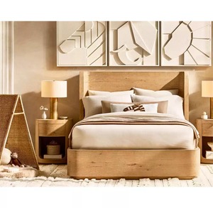 Solid <b>Oak</b> Curved Enclosed Storage Platform Bed French Wabi Sabi Rounded Edge Tall Curved Headboard Bedroom Wooden Bed <b>Frame</b> - Product Image 1