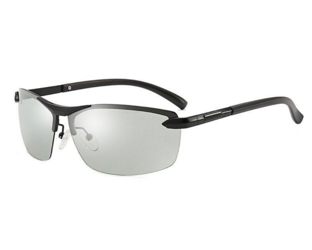 2026 Unisex Photochromic Square Sunglasses Black Gun Metal Half Frame Polarized UV400 Lens TAC Function Discoloration