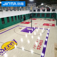 Plancher en bois massif pour terrain de sport, vente en gros d'usine, bois dur, système de revêtement de sol pour terrain de basketball FIBA 3X3, sport en salle, badminton, bois