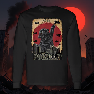 Pugzilla T-shirt noir à manches longues avec motif Kaiju japonais - Product Image 3