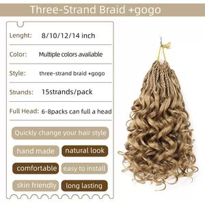 Extensions de cheveux tressés à trois brins, ondulations profondes lâches, tresses au crochet pré-étirées, cheveux bouclés teints, plusieurs couleurs - Product Image 2