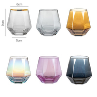 Verre hexagonal coloré avec bord doré, irisé, de qualité alimentaire, réutilisable, vaisselle moderne pour la maison, pour vin, bière, eau
