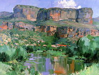 Peinture à l'huile vintage de paysage de canyon sur toile, encadrée or, faite à la main, pour décoration murale montagne et rivière, idéale pour hôtel, villa, chalet, salon