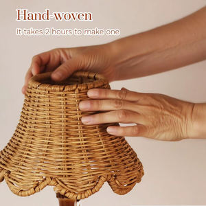 古典的な竹ポールテーブルランプコードレス充電式天然ラタンウィーブLEDタッチコントロールレストラン用調光可能ランプシェード - Product Image 3