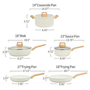 Juego de utensilios de cocina comerciales Olla de granito Utensilios de cocina Mango de grano de madera Sartenes de aluminio blanco Antiadherente Restaurante Calidad personalizable - Product Image 2