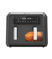 Freidora de Aire de Doble Cesta de 3.5L+6L con Preajustes Táctiles, Pantalla Digital Táctil, Ventana de Visualización de Vidrio, Acero Inoxidable sin BPA, Apta para Lavavajillas, con Certificaciones CE y CB