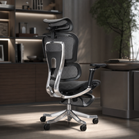 Chaise de bureau ergonomique entièrement en maille avec base en aluminium, accoudoirs 5D inclinables et repose-pieds rétractable pour projets commerciaux