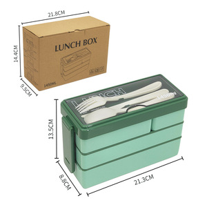 Nouvelle boîte à lunch en plastique de grande capacité de 1450 ml avec un ensemble de couverts, 3 étages, 4 compartiments, boîte à lunch bento pour micro-ondes, récipient de stockage alimentaire - Product Image 5
