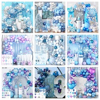 Kit d'arche de ballons bleus, argentés et blancs en forme de flocon de neige pour la décoration de fêtes de naissance, anniversaires, remises de diplômes et de vacances
