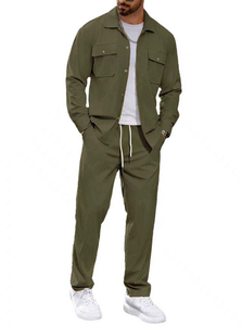 طقم رياضي كاجوال للرجال بتصميم أوروبي أمريكي عابر للحدود، مكون من قطعتين: جاكيت بياقة وأزرار وجيوب، وبنطلون بقصة مستقيمة. - Product Image 6