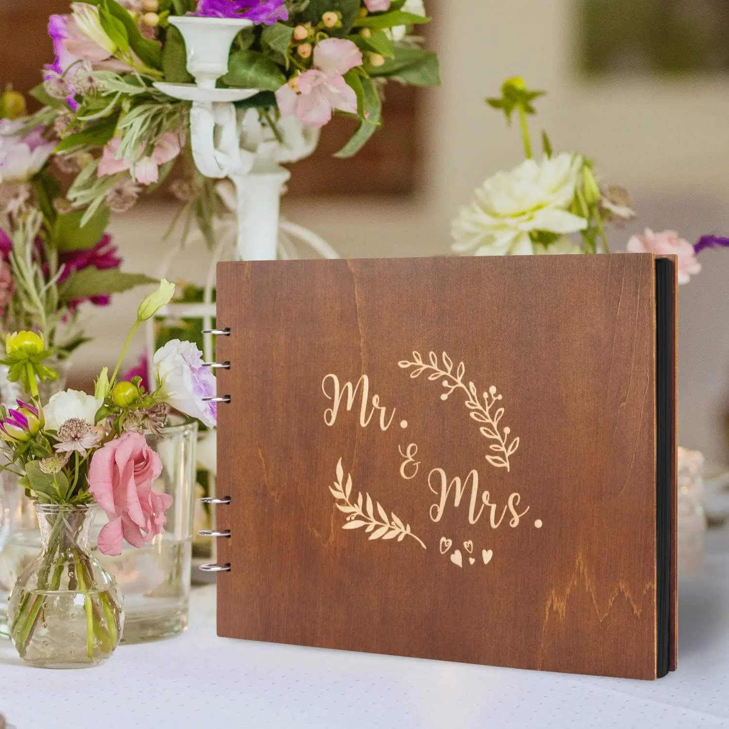 Mr & Mrs Wooden Wedding Guest Book Wedding Book Memories Scrapbook