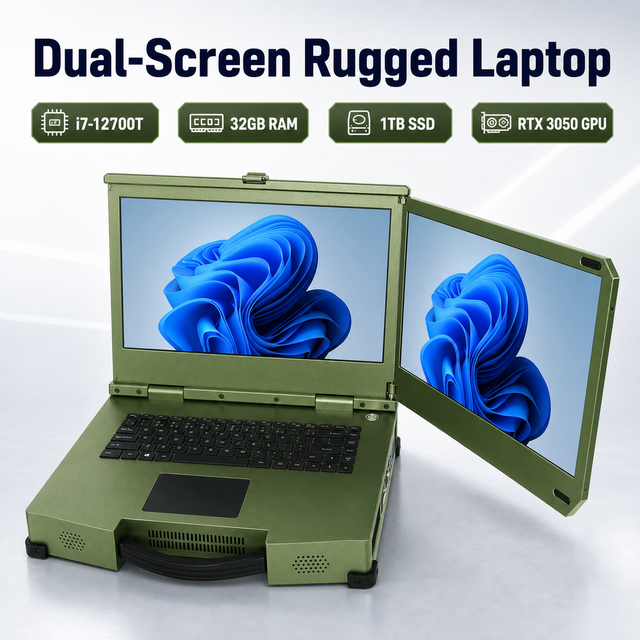 Dual Screen Rugged Laptop Intel Core I7-12700H 32GB RAM 1TB SSD RTX 3050 Industrial Portable Workstation Stock Shockproof