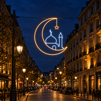 Lanterne personnalisée pour la fête du Ramadan, à installer sur les lampadaires, IP65 CE, avec cadre métallique, guirlande en PVC, dôme de mosquée lumineux et croissant de lune, pour la route de la ville